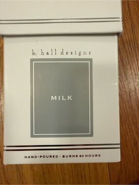 k. hall designs MILK Scented Candle New in Box - White & Gray